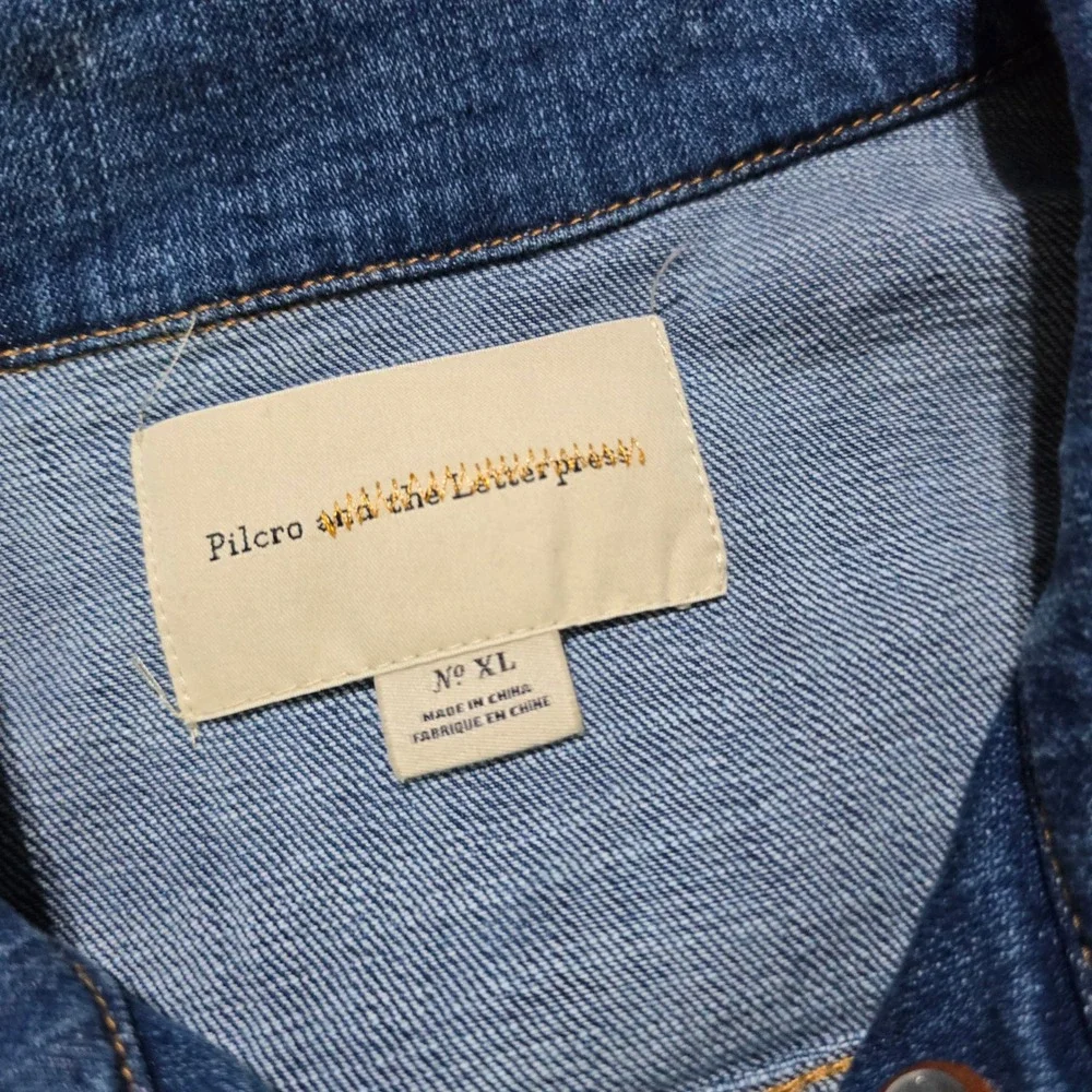 Pilcro and the Letterpress Denim Jacket Women XL Blue Medium Wash Stretch Cotton
